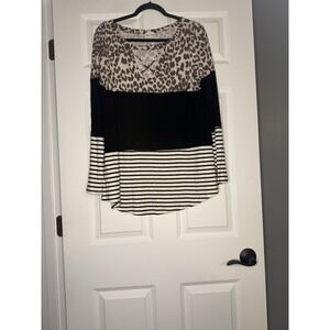 Lovely Melody Long Sleeve Tunic Top 1x Animal Print Stripe Colorblock